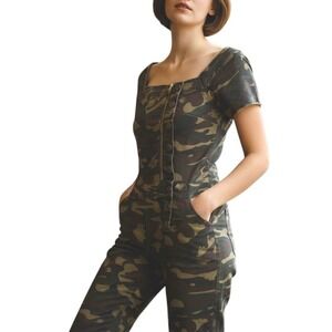 VIP Jeans Camo Off Shoulder Jumpsuit Slim Fit Green Camouflage Romper Size M